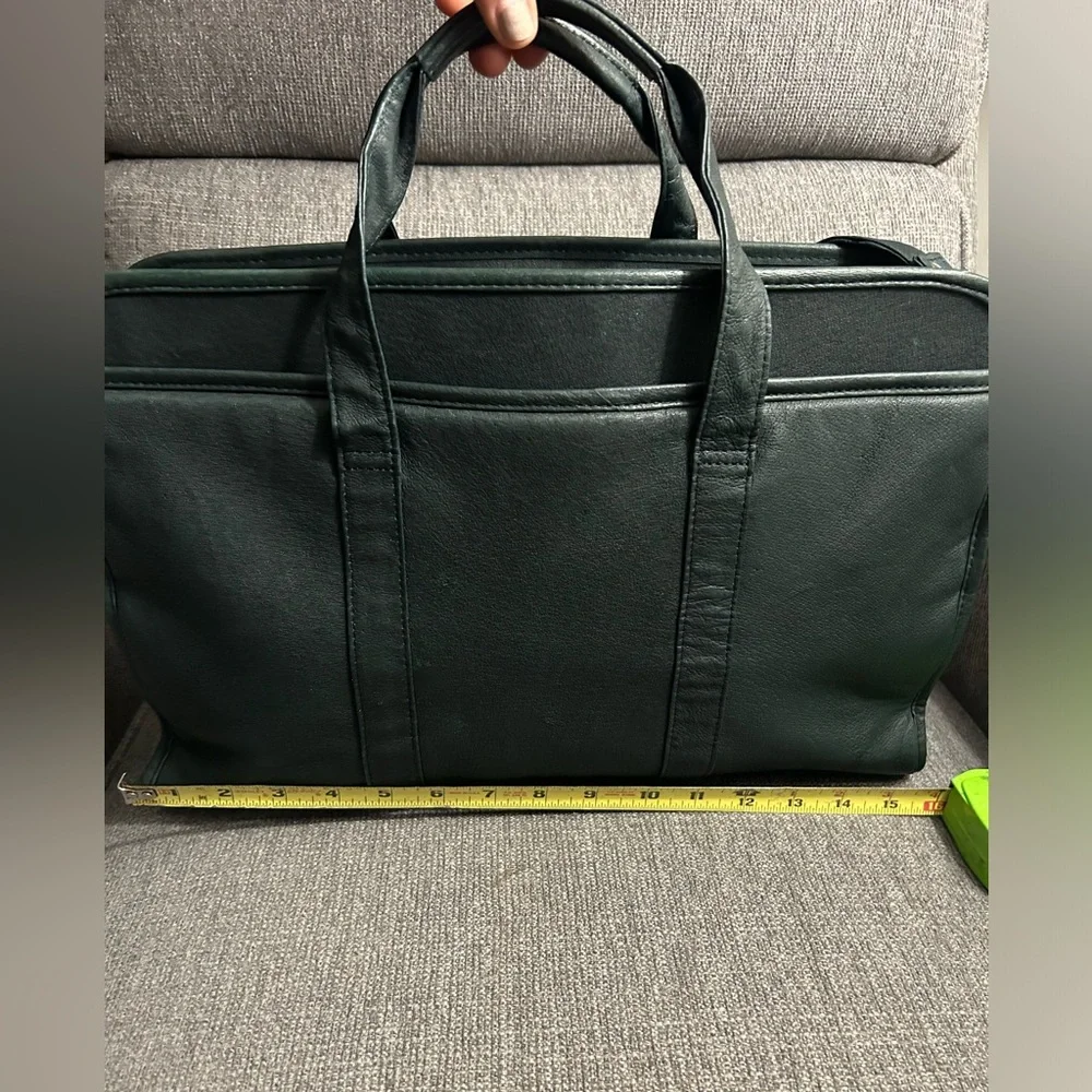Vintage Green Leather Briefcase with Crossbody strap
